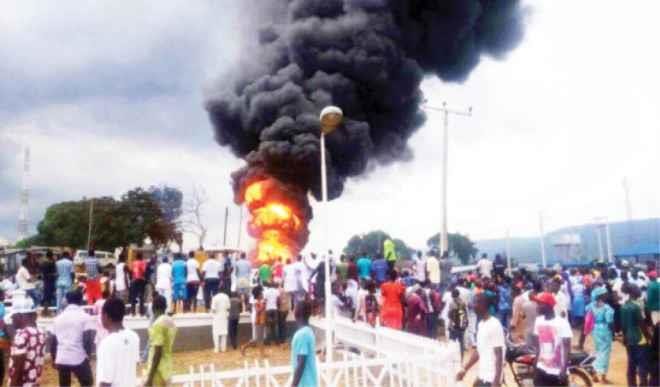 An oil tanker inferno that reportedly killed over 20 people in Felele, near Lokoja in Kogi State in July 2017 An oil tanker inferno that reportedly killed over 20 people in Felele, near Lokoja in Kogi State in July 2017